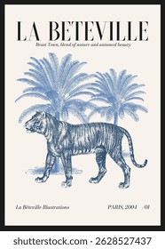 Vintage Jungle theme Botanical hand drawn poster vector illustration in retro style art print
