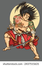 Vintage Kabuki Demon Samurai: Japanese Culture Illustration Design for Logo, Mascot, Sticker, T-Shirt, and Tattoo