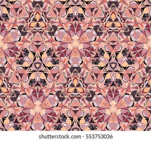 Vintage kaleidoscope seamless pattern. Composed of color abstract shapes. Useful as design element for texture and artistic compositions.