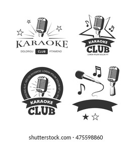 Vintage karaoke vocal party vector labels badges emblems. Logos template for karaoke club illustration