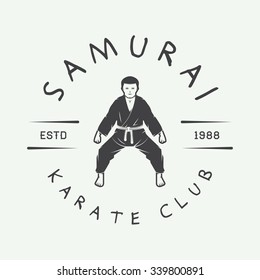 Vintage karate or martial arts logo, emblem, badge, label and design elements. Vector illustration