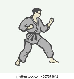 Vintage karate or martial arts logo, emblem, badge, label and design elements. Vector illustration