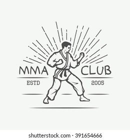 Vintage karate or martial arts logo, emblem, badge, label and design elements. Vector illustration