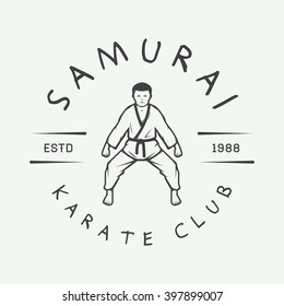 Vintage karate or martial arts logo, emblem, badge, label and design elements. Vector illustration