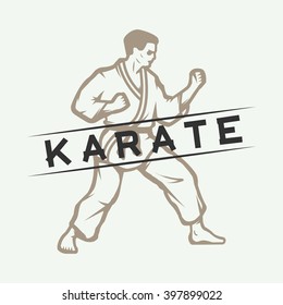 Vintage karate or martial arts logo, emblem, badge, label and design elements. Vector illustration