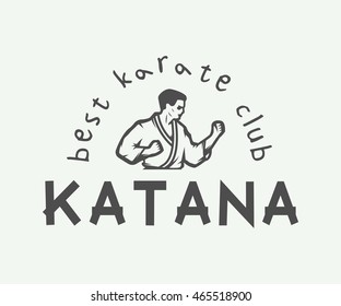 Vintage karate or martial arts logo, emblem, badge, label and design elements. Vector illustration. Graphic Art.

