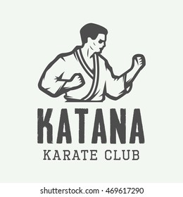 Vintage karate or martial arts logo, emblem, badge, label and design elements. Vector illustration

