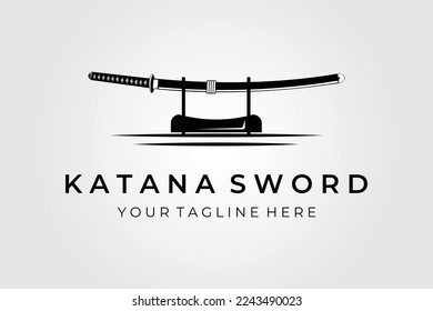 Vintage Katana Sword Logo Design Vector Illustration