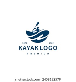 vintage kayak boat logo design illustration 2