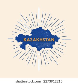 Vintage Kazakhstan map with grunge texture and emblem. Kazakhstan vintage print for t-shirt. Trendy Hipster design. Vector illustration