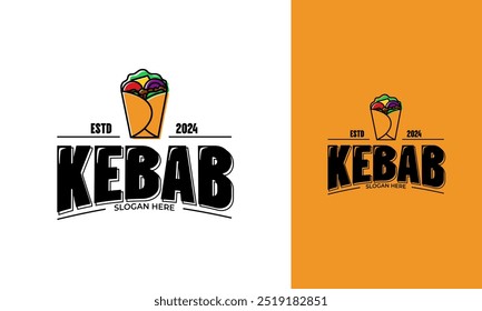Vintage kebab logo design. Street food symbol with logotype style. Turkey food vector template