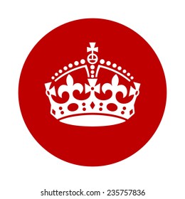 Vintage Keep Calm Crown Icon . White Silhouette On Red Background