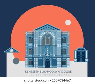 Mumbai’s vintage Keneseth Eliyahoo Synagogue - Stock Illustration as EPS 10 File