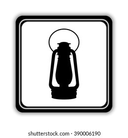Vintage kerosene lamp  - black vector icon