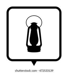 Vintage kerosene lamp - black vector icon;  message bubble