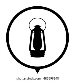 Vintage kerosene lamp - black vector  icon; map pointer