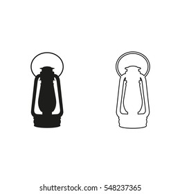 Vintage kerosene lamp -  black vector icon