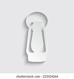 Vintage kerosene lamp - vector icon with shadow on a grey background