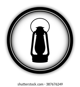Vintage kerosene lamp - vector icon; round  button with shadow