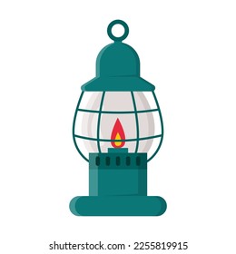 Vintage kerosene lamp vector illustration. Old lantern with holder, lighting for miners or travelers on white background. Lighting concept