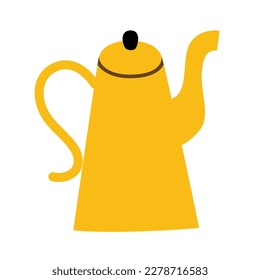 Vintage kettle icon, vector doodle illustration of rustic teapot, trendy metal cutlery for breakfast, hygge concept, isolated colored clipart on white background
