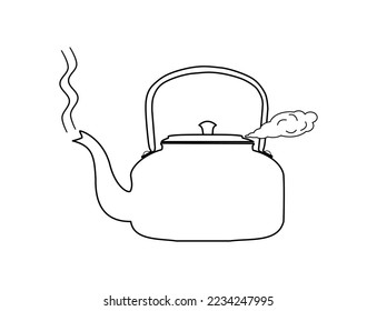 Vintage kettle, metal with handle, vector illustration