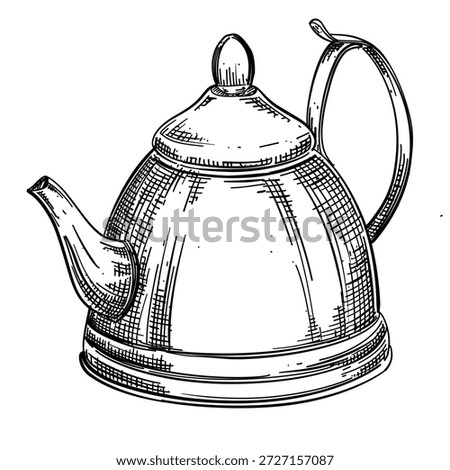 Vintage kettle teapot vector line art hand drawn illustration