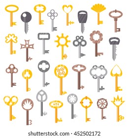 Vintage key antique door key isolated on white background