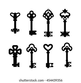 Vintage key antique door key isolated on white background