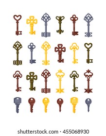 Vintage key antique door key isolated on white background