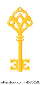 Vintage key antique door key isolated on white background