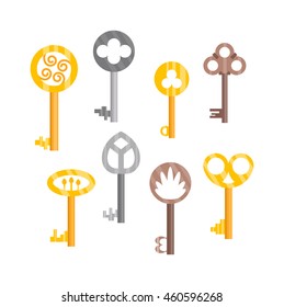 Vintage key antique door key isolated on white background