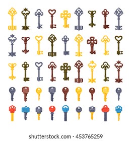 Vintage key antique door key set isolated on white background