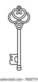 Vintage key. Black and white illustration for coloring book, pages.