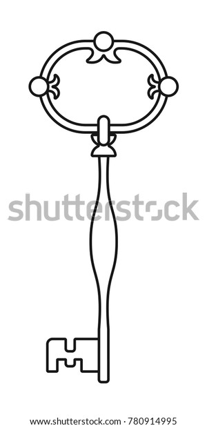 Vintage key. Black and white illustration for coloring book, pages.