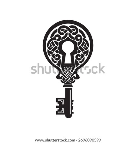 Vintage Key and Celtic Knot Lock Vector Illustration Silhouette Antique Symbol of Mystery and Secret.