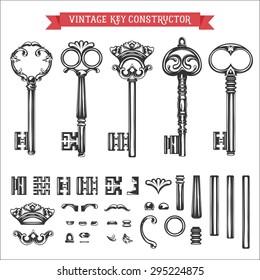 Vintage Key Constructor. Old Keys Vector Set.