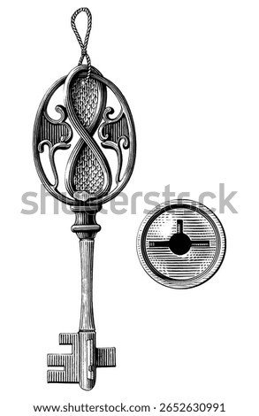 Vintage key hand draw engraving style black and white clip art