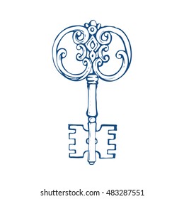 Vintage key hand drawn vector illustration