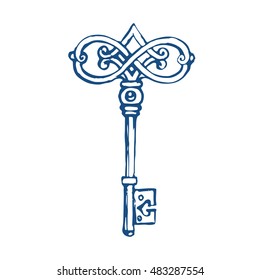Vintage key hand drawn vector illustration