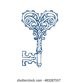 Vintage key hand drawn vector illustration