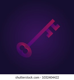 Vintage key icon in trendy colors on ultra violet background. Line art style. Unlocking symbol. UI element design. Vector illustration, EPS10.
