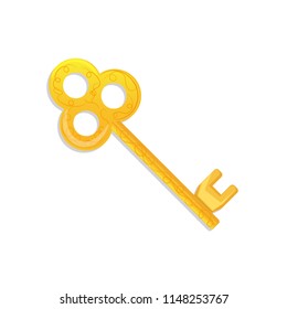 Vintage key isolated on white background. Gold key for game design. Cartoon.