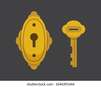 Vintage key and lock. Vector illustration cartoon padlock. Secret, mystery or safe icon.