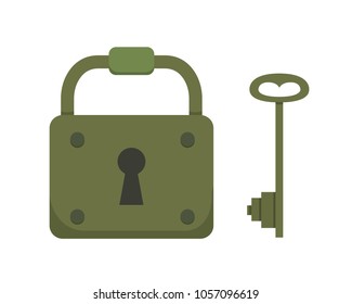 Vintage key and lock. Vector illustration cartoon padlock. Secret, mystery or safe icon.