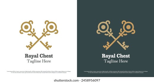 Vintage key logo design illustration. Silhouettes of royal objects royal crest pride majestic metal iron golden antique. Flat icon symbol simple minimal minimalist elegant luxury classic old imperial.
