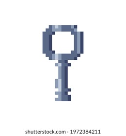 Vintage key pixel art icon isolated vector illustration on white background. Decorative element design for logo, sticker, web, mobile app. Game assets 8-bit sprite.