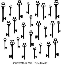 Vintage key seamless pattern in hand drawn style. Vector repeating backgrounds for summer fabric, decoration, wallpaper, backdrop, textile, ornament, and fashion design.