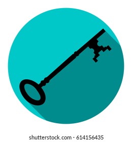 Vintage key sign. Vector. Flat black icon with flat shadow on sky circle with white background. Isolated.