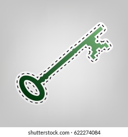 Vintage key sign. Vector. Green icon with outline for cutting out at gray background.